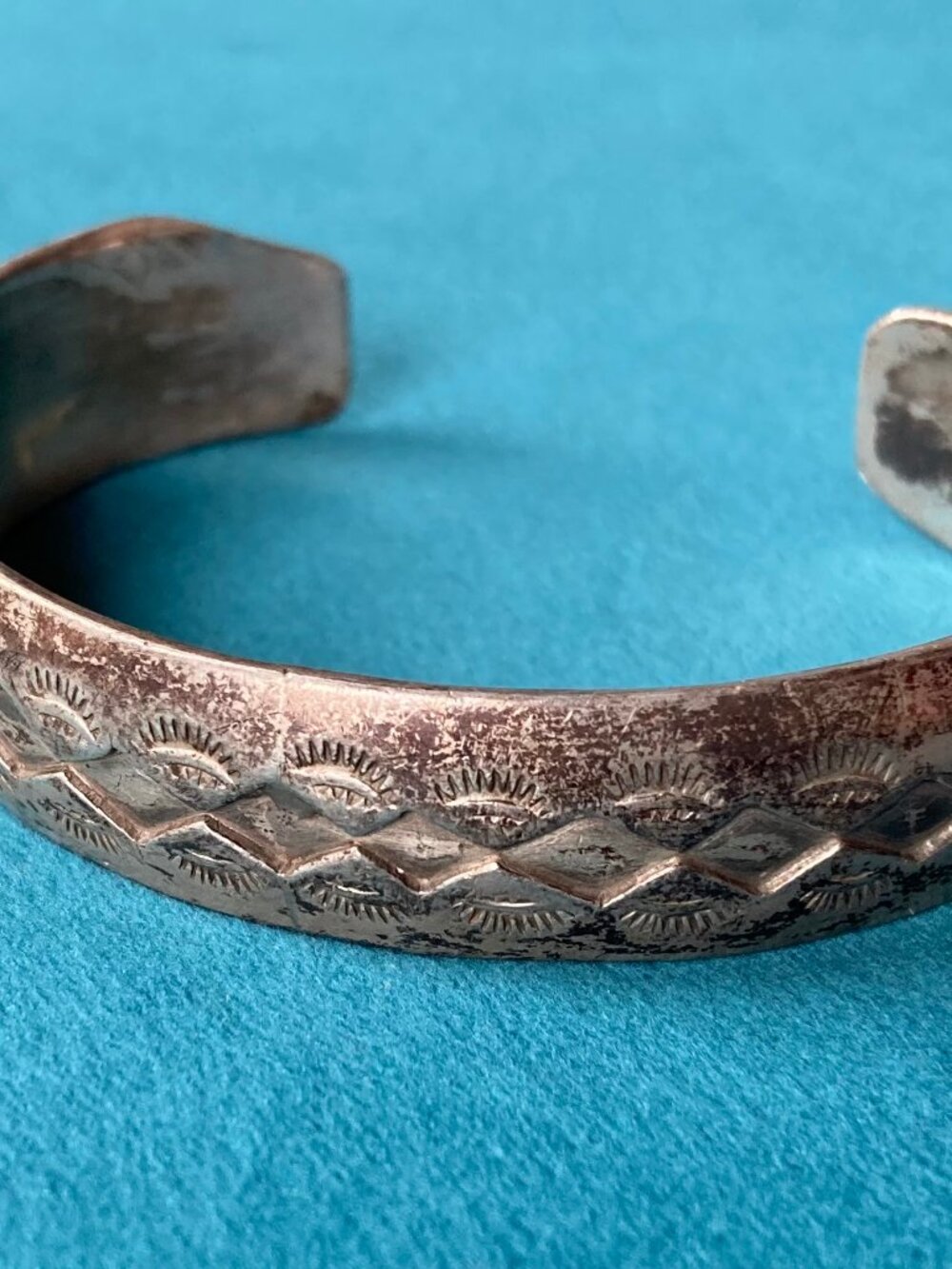 Vintage Native American Sterling stamped Cuff Bracelet